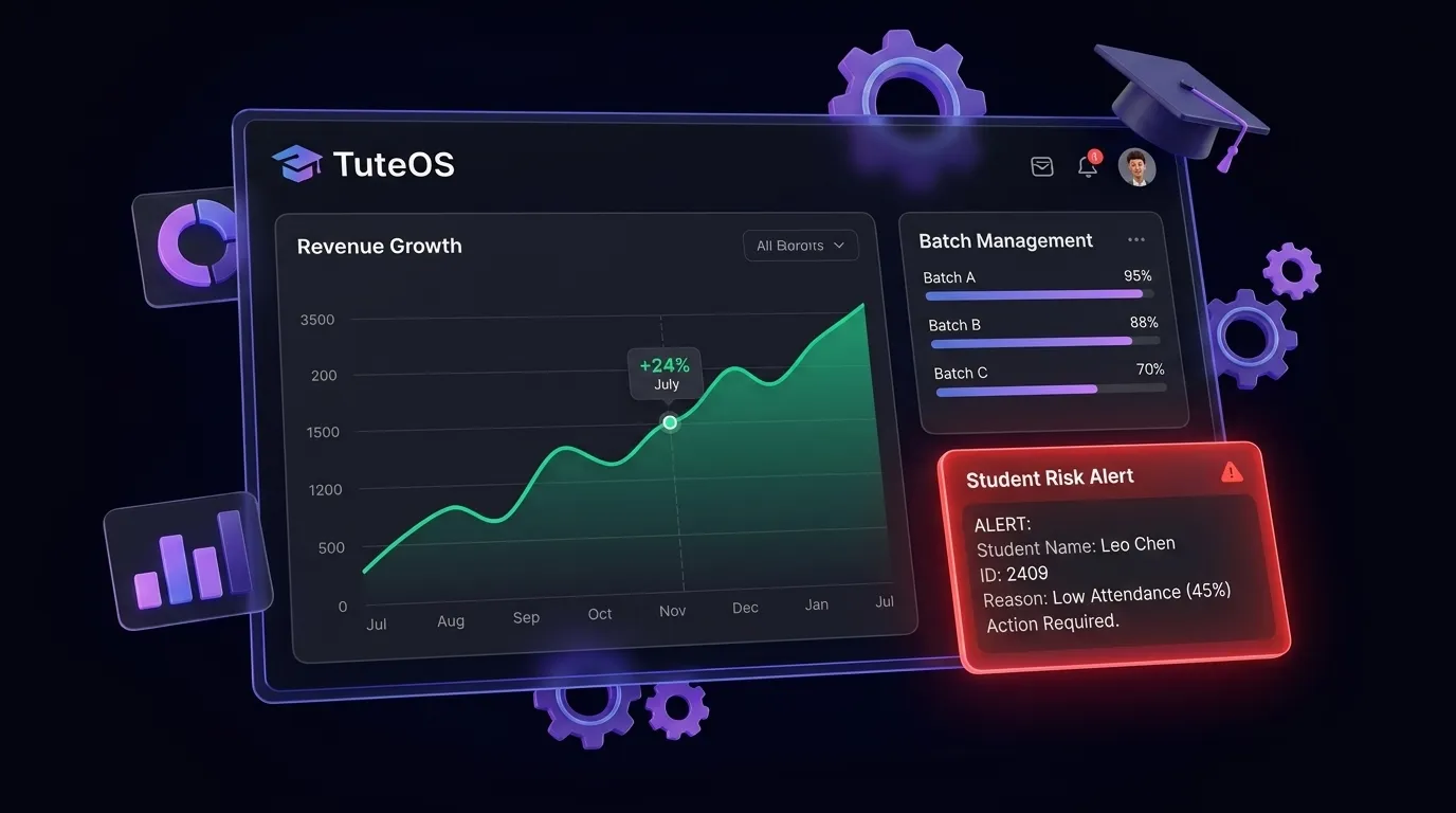 TuteOS Coaching Institute Management Software Dashboard Preview